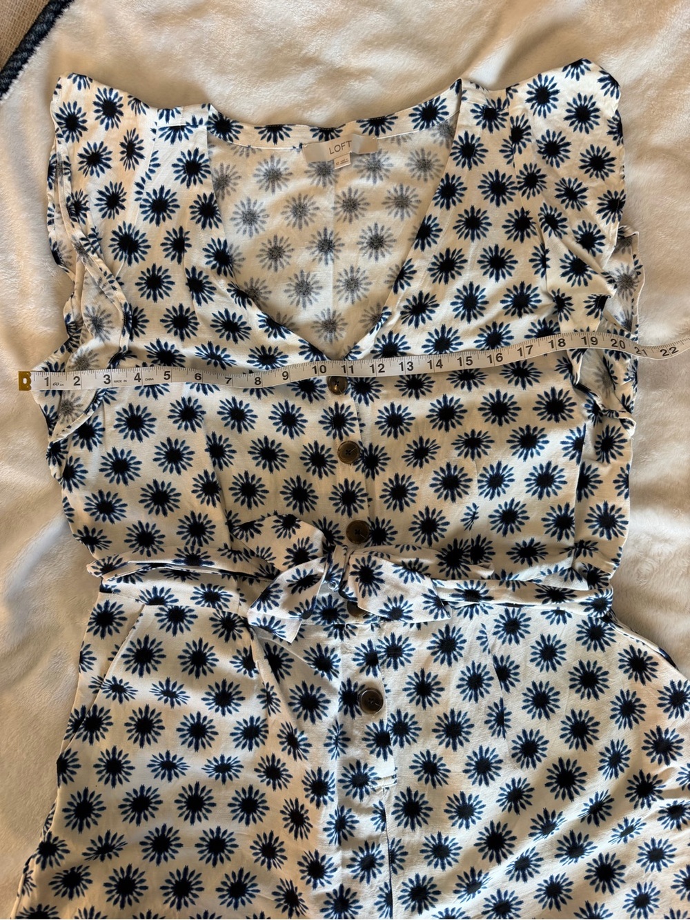 LOFT White Dress with Navy Floral Burst Print - Picture 12 of 12